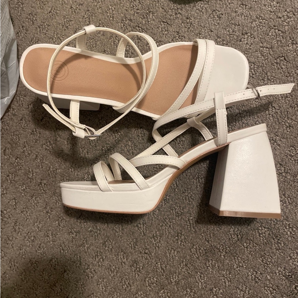 UO white strappy heels